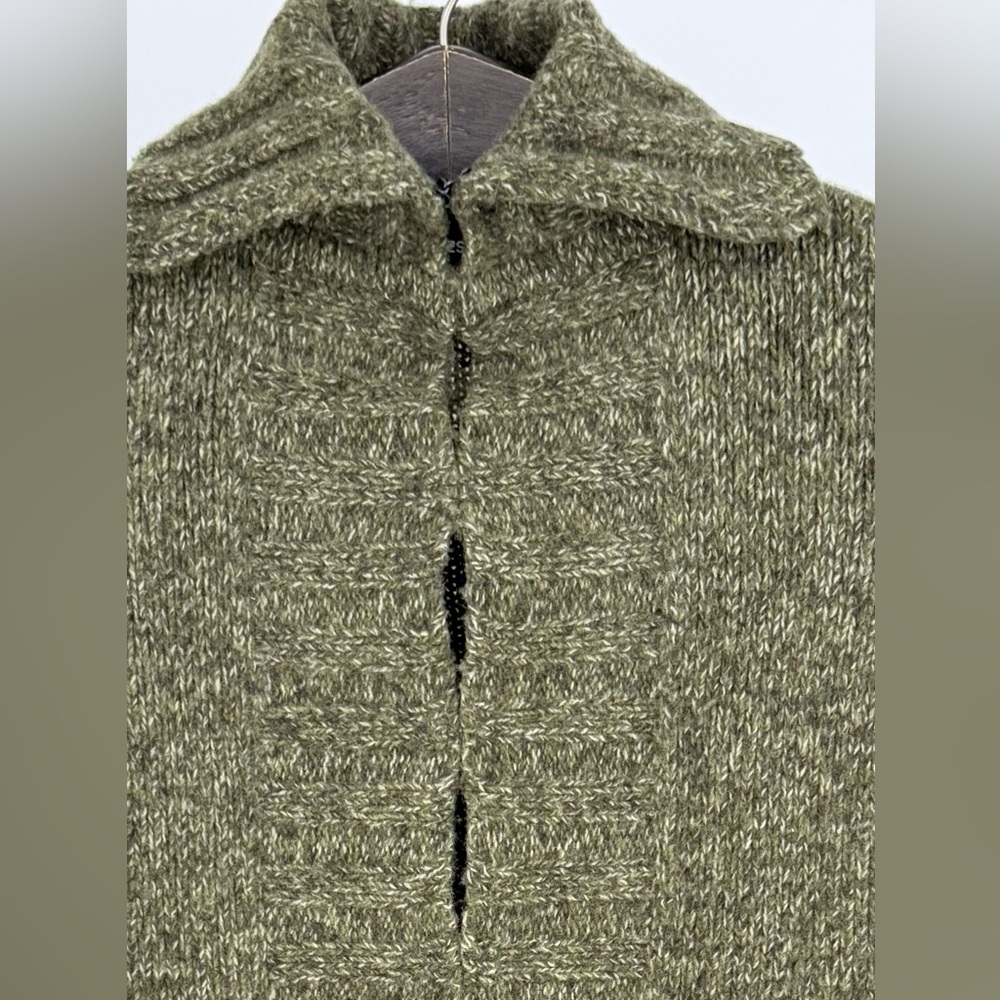 Vintage Express Merino Wool Blend Duster Cardigan Sweater S Olive Marled Knit - Picture 3 of 14